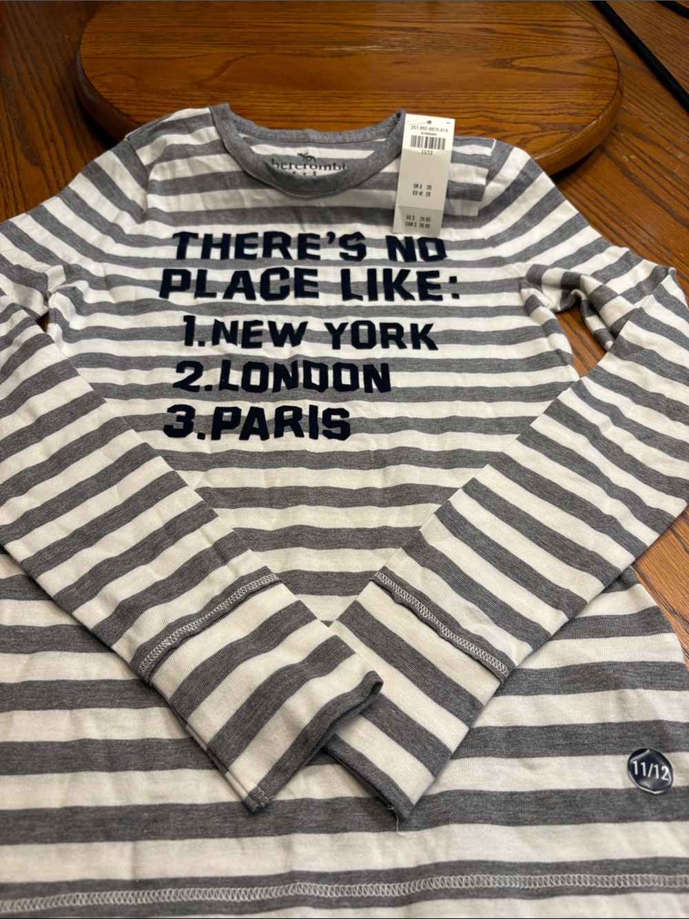 Abercrombie & Fitch Gray and White Striped Graphic Tee